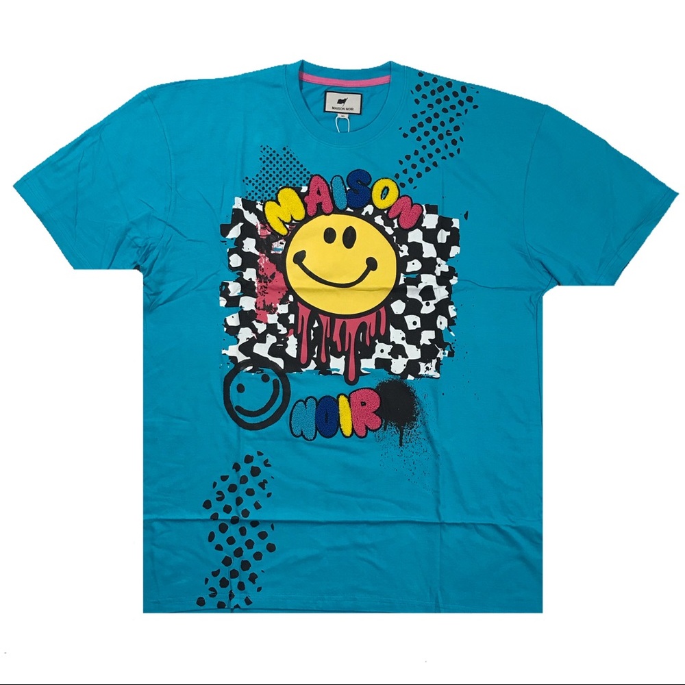 Men’s “Trippy Checkered” tee. Blue. Sizes M, and XL.